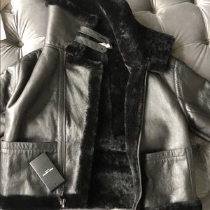 YSL Black Motorcycle/ Bomber fur lined jacket